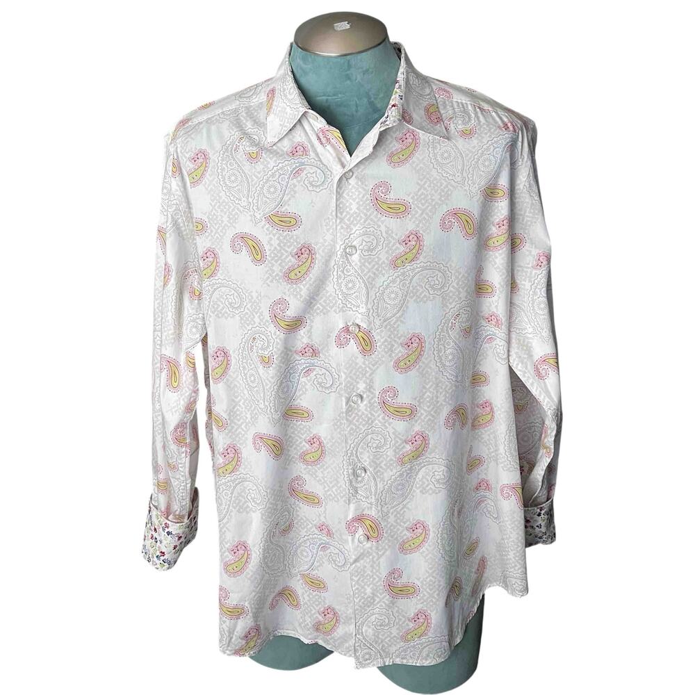 Men's Robert Graham Hendon Long Sleeve Shirt Multicolor Paisley Cotton Size 2XL